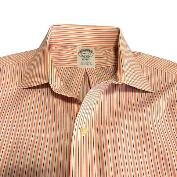 Brooks Brothers Men's Orange Striped Button-Down Shirt Size 15 - Picture 7 of 10